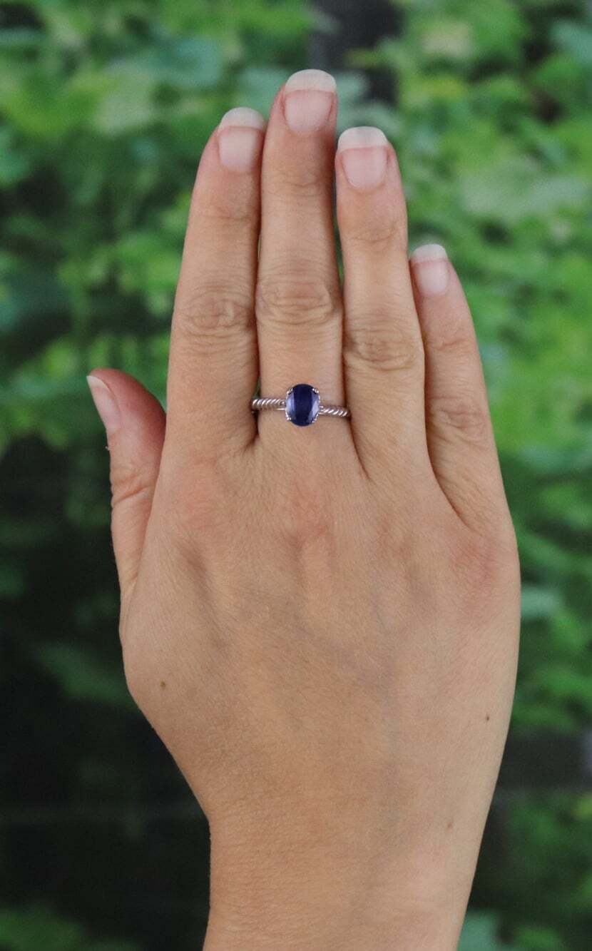 Sterling Silver Glass Filled Treated Natural Sapphire Ring Size 9 3/4 Avon - Picture 2 of 8